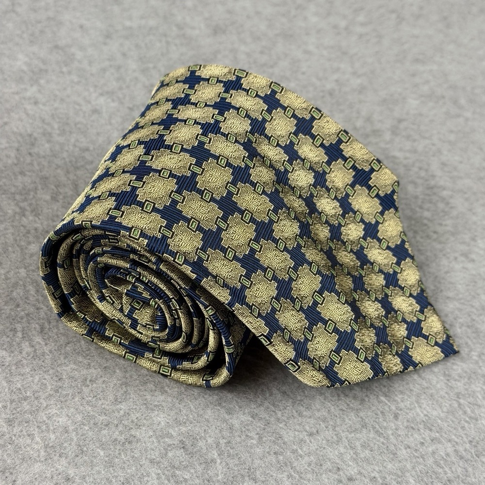 Vintage Garrick Anderson Silk Tie Blue Gold Geometric USA Necktie 58‎ X 4.25